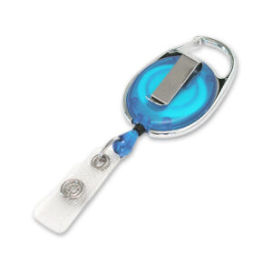 1000 Jojo blau oval mit Metallfassung und Gürtelclip